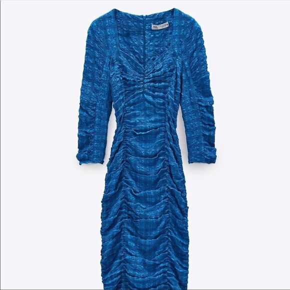 Zara blue ruched textured dress - Picture 9 of 12